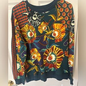 Johnny Was teal sweatshirt with embroidered floral patch